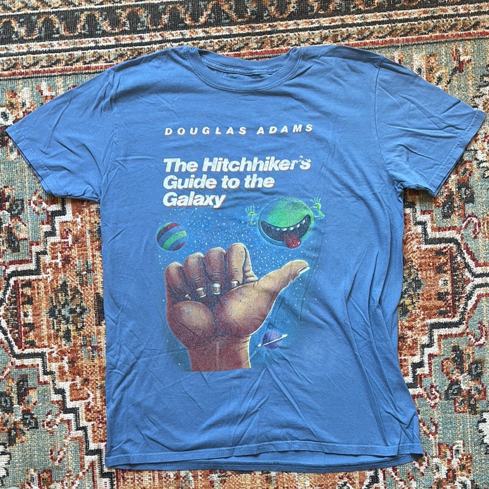 Out of Print Blue Douglas Adams T-Shirt